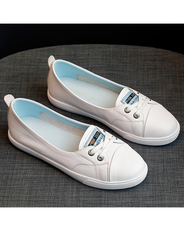 Shallow Mouth Genuine Leather Little White Shoes For Women 2023 New Flat Bottom Casual Korean Version Travel And Driving Pregnant Women And Students Board Shoes