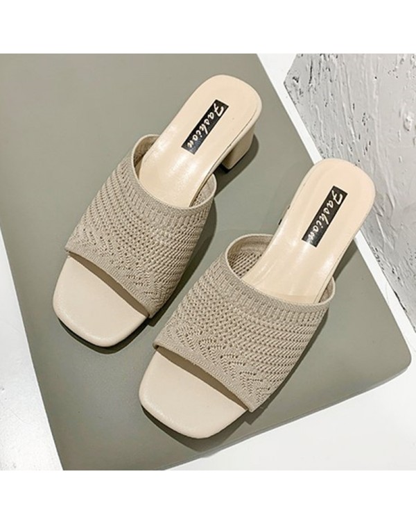 Women's Mid Heel Sandals And Slippers 2020 Summer New Korean Edition Flying Weave Outwear One Word Fashion Women's Sandals And Slippers Wholesale And Distribution