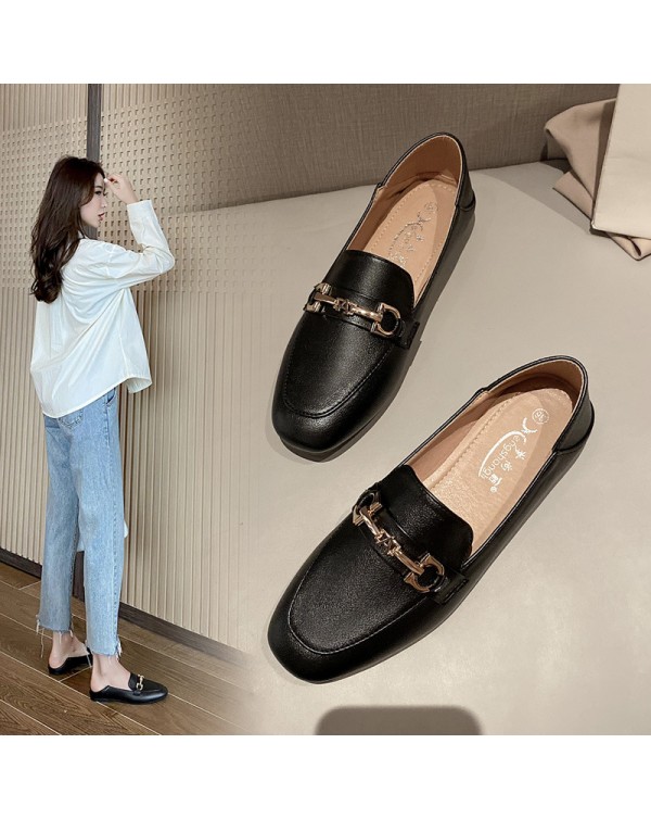 Single Shoe Women's 2023 Spring British Style Korean Soft Leather Soft Sole Flat Sole Women's Shoes Retro Fashion One Step Pedal Small Leather Shoes