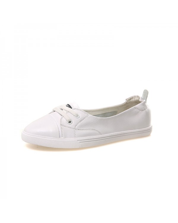 Shallow Mouth Genuine Leather Little White Shoes For Women 2023 New Flat Bottom Casual Korean Version Travel And Driving Pregnant Women And Students Board Shoes