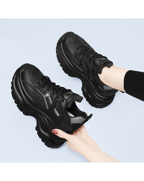 Plush Dad Shoes For Women, Autumn And Winter 2023 Brand Casual Shoes, Versatile Soft Leather Running And Sports Shoes, Black Travel Shoes