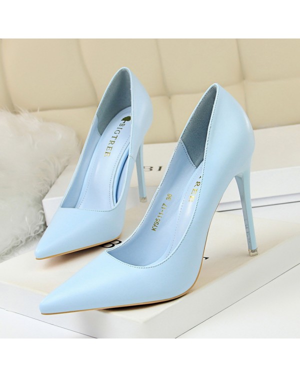 9511-A17 Korean Fashion Simple Versatile Women's Shoes Thin Heel High Heel Shallow Mouth Pointed Professional OL Slim Women's Single Shoe