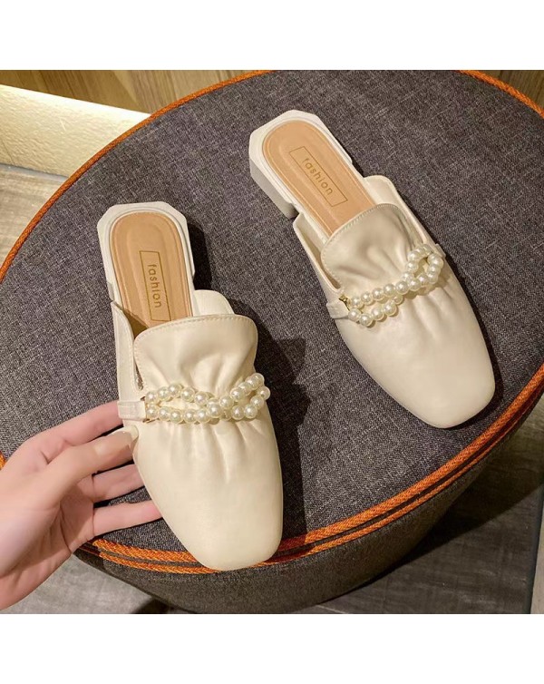 Slippers Female Summer 2022 Korean Fashion Half Slippers Wearing Wrapped Head Versatile Lazy Shoes Comfortable Beaded Slippers Female