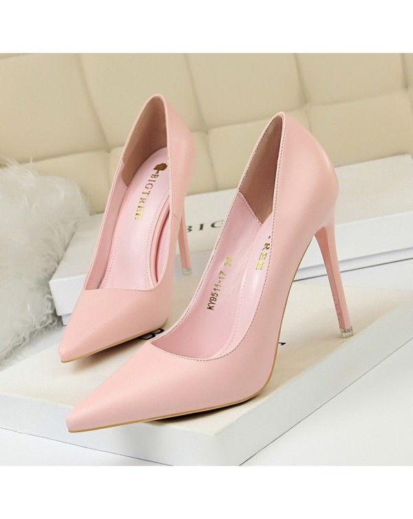 9511-A17 Korean Fashion Simple Versatile Women's Shoes Thin Heel High Heel Shallow Mouth Pointed Professional OL Slim Women's Single Shoe