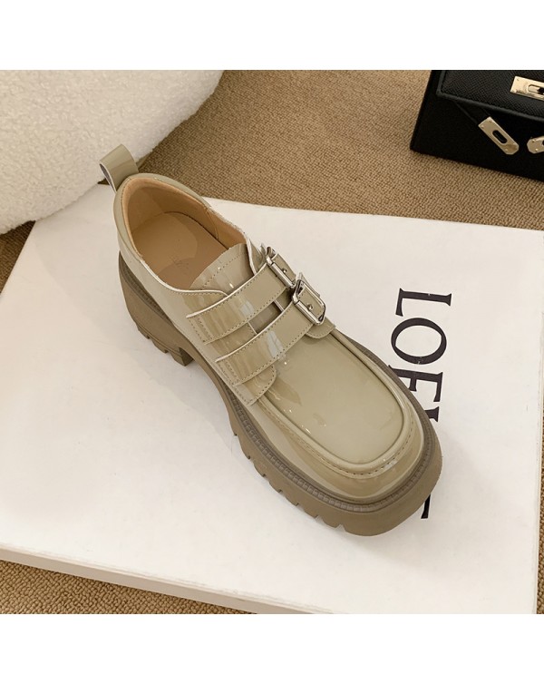 Xingguang Fang Sweet Academy Style Small Leather Shoes Women's New Genuine Leather Thick Sole Lefu Shoes Velcro Elevated Casual Shoes