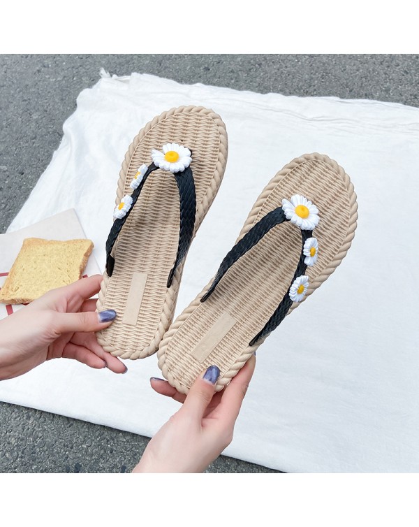 2023 New Flower Summer Herringbone Slippers For Women Outerwear Korean Durable Women's Flat Bottom Sandals For Beach Delivery