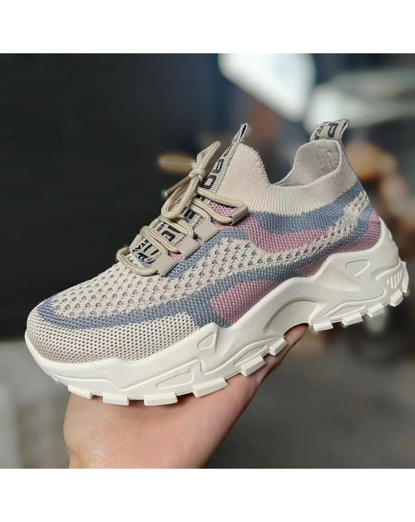2023 New Spring/Summer Women's Flying Mesh Sports Shoes Thick Sole Lightweight Casual Shoes Running Dad Shoes Student Shoes