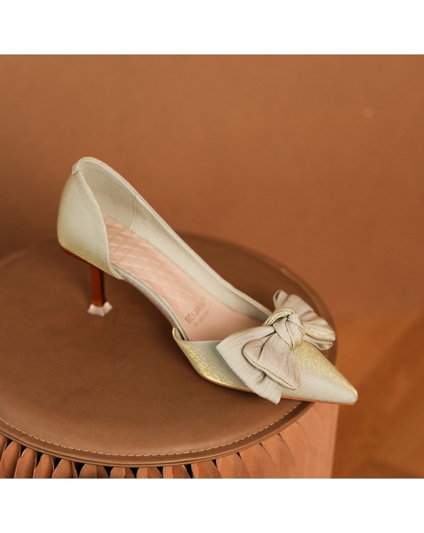 175-21 Wine Red Wedding Shoes Xiuhe High Heels Female Thin Heel Pointed Single Shoes Not Tiring Foot Bride Shoes Soft Leather